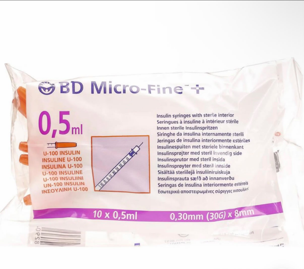 Insulin syringe 0.5 ml + needle - 10 pieces - PEPTROPE product presentation for laboratory research