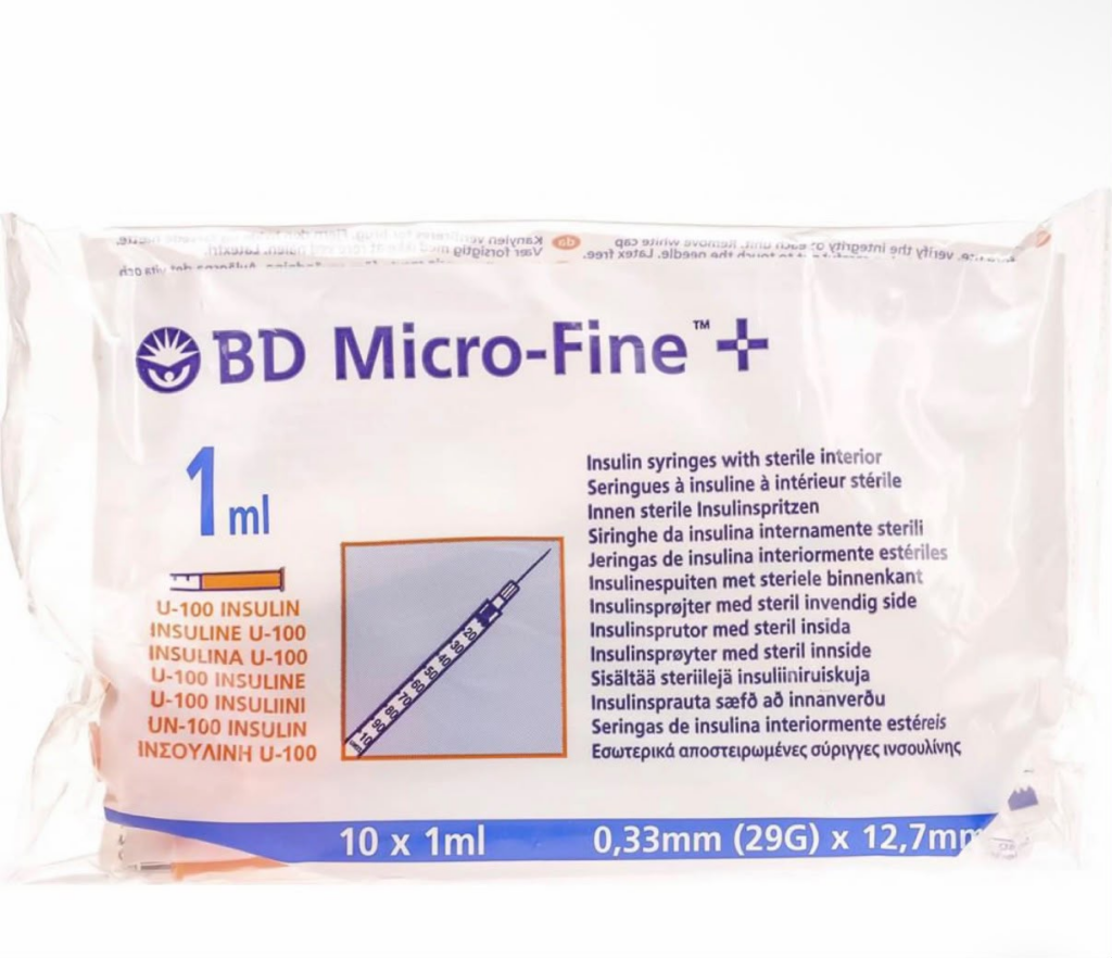 Insulin syringe 1 ml + needle - 10 pieces - PEPTROPE product presentation for laboratory research
